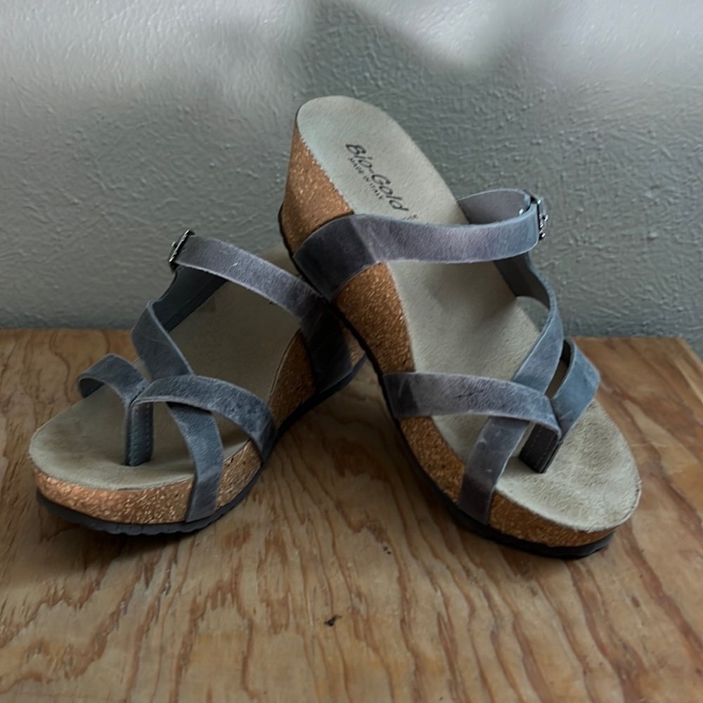 BIO-GOLD leather wedge slip ons